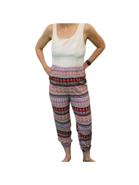Stoosh Pants - Stoosh Jumpsuit Sleeveless Solid White Top Multicolored Printed Bottom Size Lg